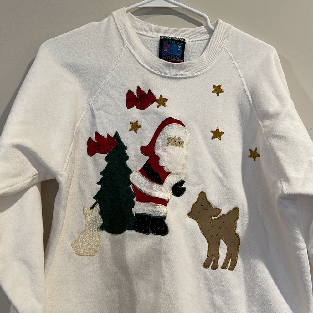 Vintage Glitter Santa Christmas Holiday Sweatshirt - Picture 2 of 8